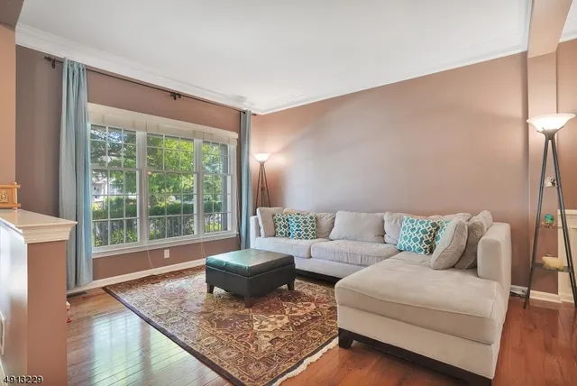 a living room with furniture and a rug