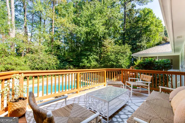 a view of a patio with a table