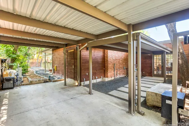 a building outdoor space with seating space