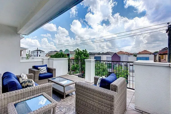 a outdoor living space with furniture