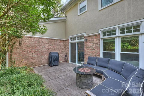 a building outdoor space with patio furniture