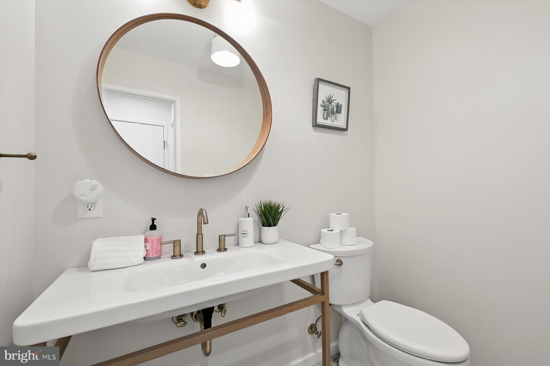 8216 Fenway Road Bethesda, MD 20817 - Photo 17 of 65 a bathroom with a sink mirror and toilet