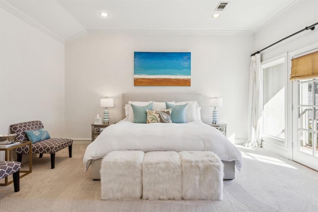 7423 Marquette Street Dallas, TX 75225 - Photo 12 of 31 Primary bedroom on 2nd floor with balcony overlooking back yard.