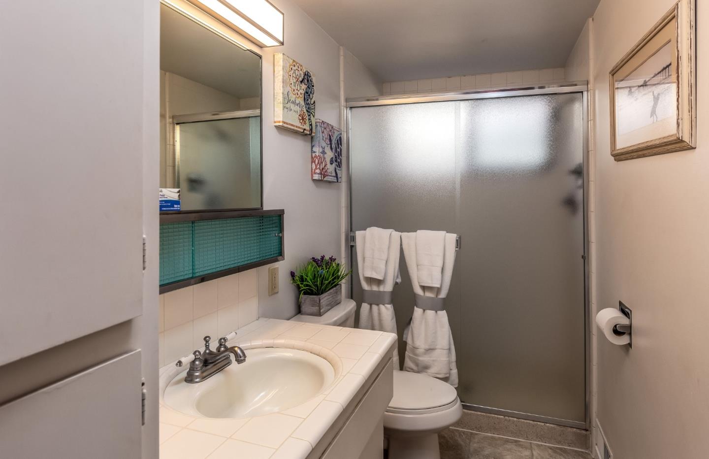 638 Beach Drive Aptos, CA 95003 - Photo 32 of 40 a bathroom with a sink and mirror with toilet