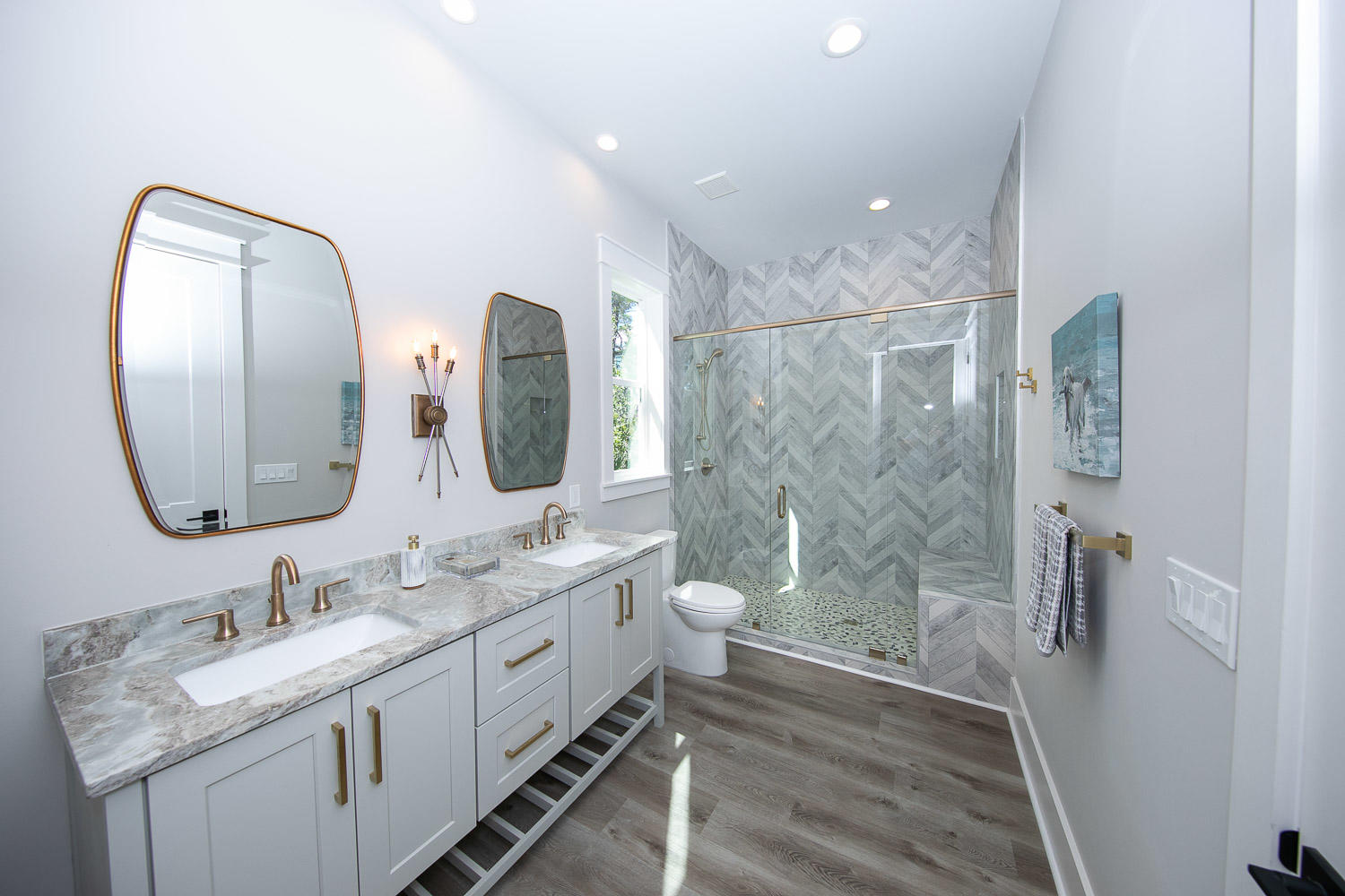 40 Kristin Court Santa Rosa Beach, FL 32459 - Photo 20 of 87 a bathroom with double vanity sinks double vanity shower and a mirror