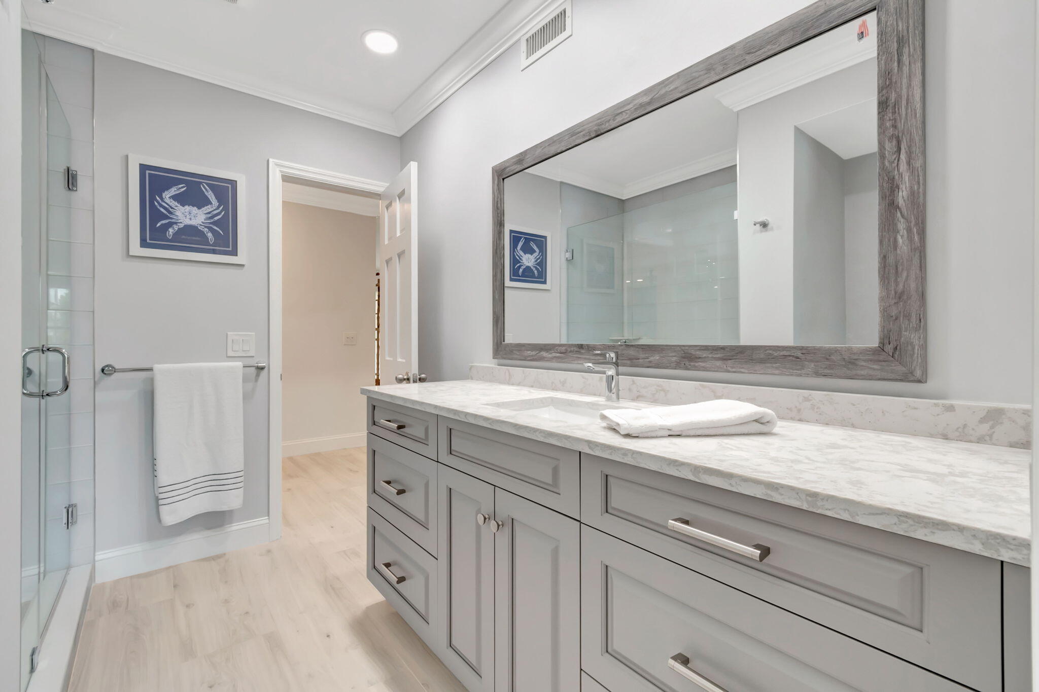 1710 South Ocean Boulevard, Unit 32 Delray Beach, FL 33483 - Photo 33 of 58 a bathroom with a granite countertop sink and a mirror