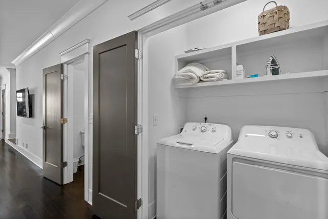 a utility room with dryer and washer
