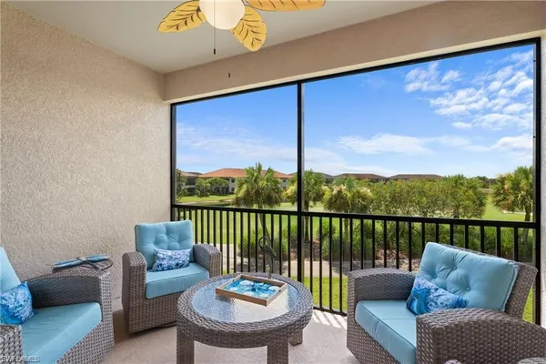 a balcony with couch