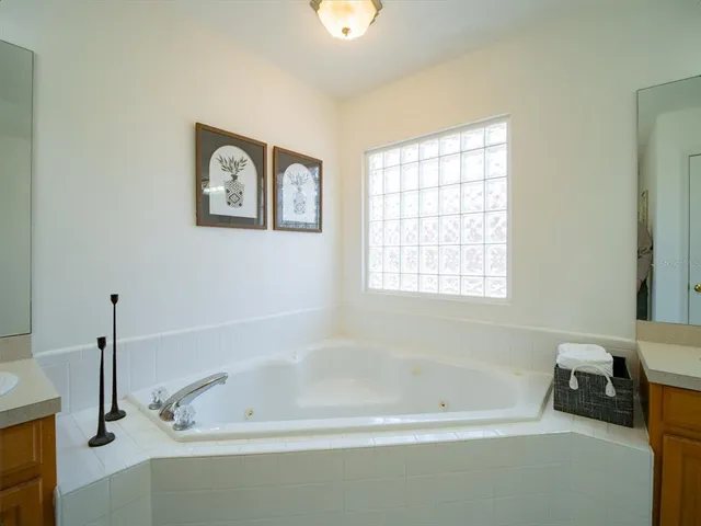 a bathroom with a sink vanity and a mirror