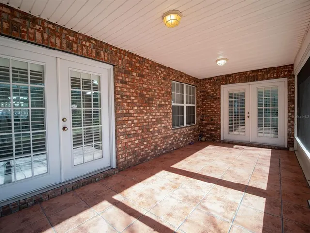 a view of a patio with a tv