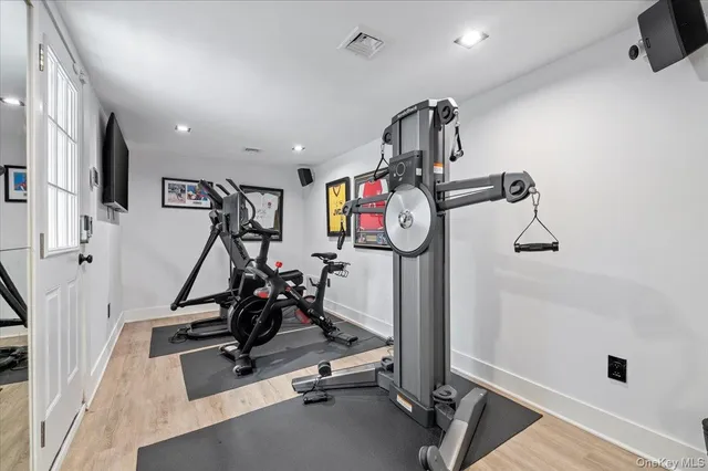 a view of a room with gym equipment