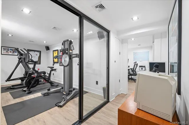 a view of a room with gym equipment