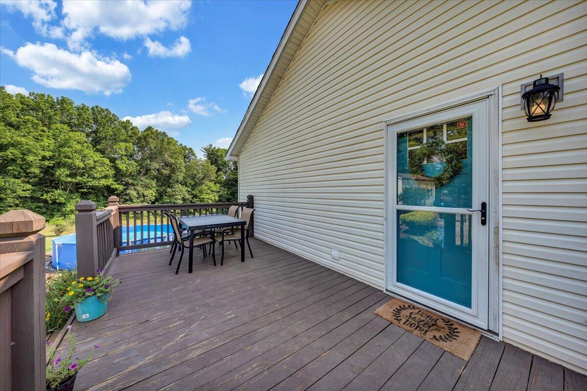 988 Timber Line Road Ferrum, VA 24088 - Photo 21 of 34 a view of a deck with wooden floor and outdoor seating