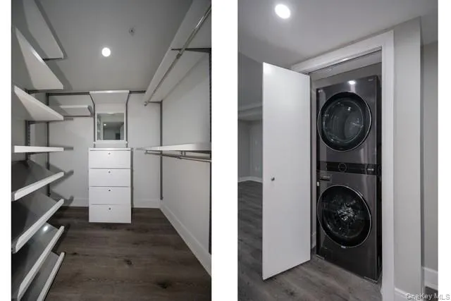 a view of a storage & utility room with washer and dryer
