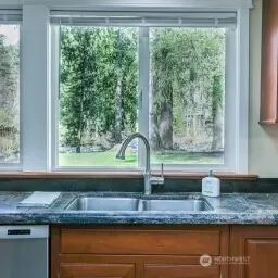 a kitchen sink sitting next to a window