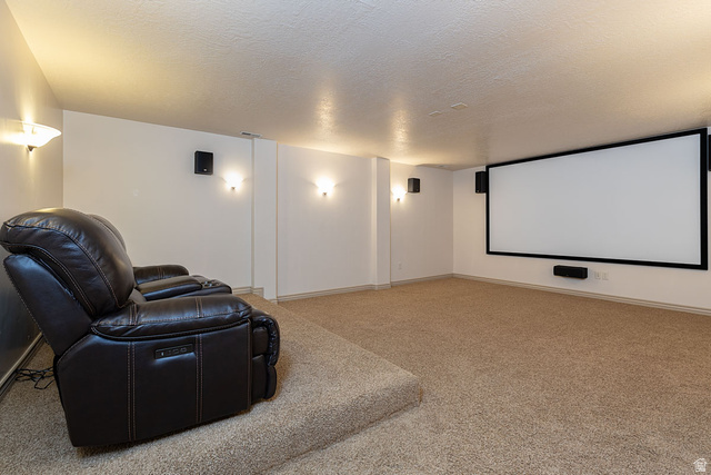 888 East Fiddlers Canyon Road Cedar City, UT 84721 - Photo 52 of 74 Home theater featuring a textured ceiling and carpet