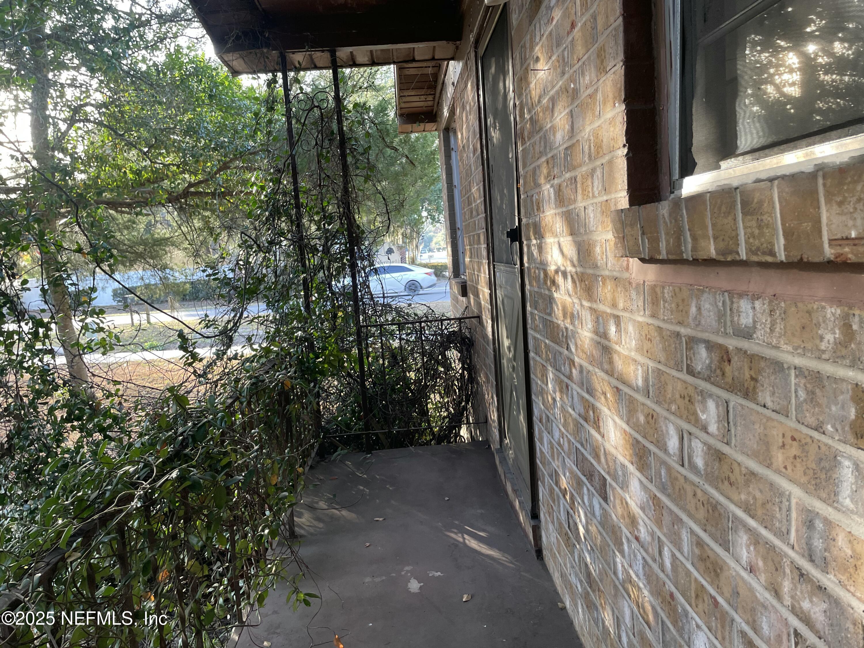a view of a pathway both side of house
