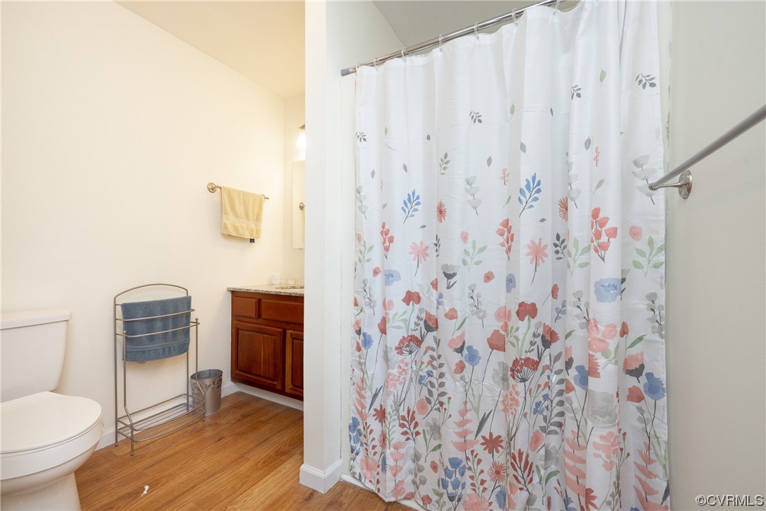 2252 Cedar Hill Road Mineral, VA 23117 - Photo 17 of 35 a bathroom with a toilet and a shower curtain