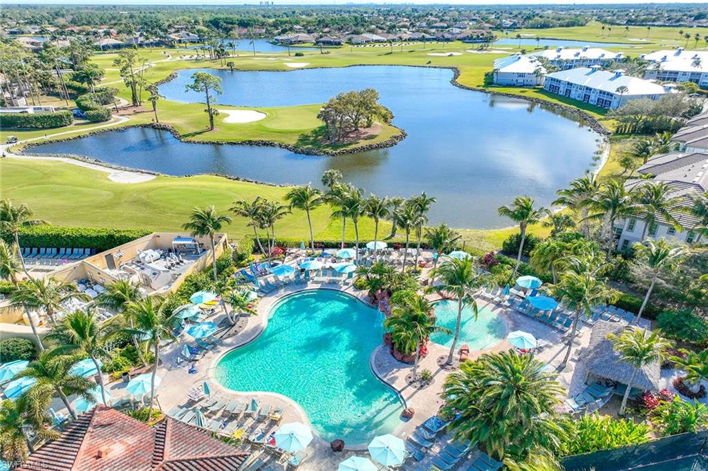 a view of a swimming pool with a yard