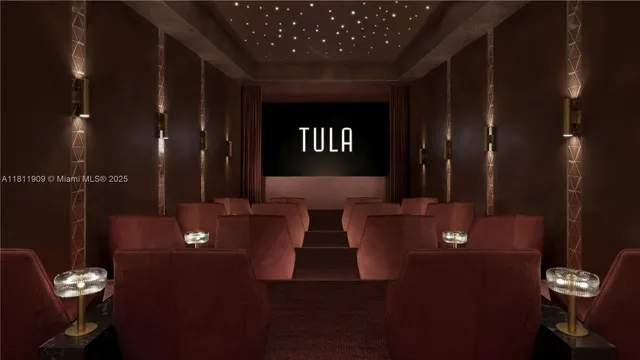 a living room with furniture and a lamp