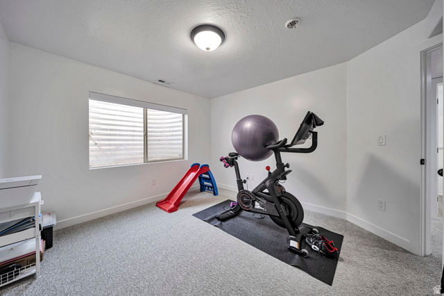 11730 South Shadow Lane Draper, UT 84020 - Photo 21 of 24 Workout area with a textured ceiling and light colored carpet