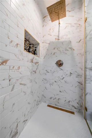 a bathroom with shower