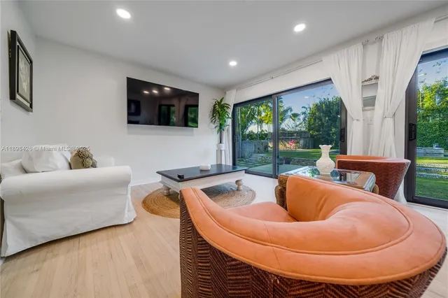 a projector room with furniture and a flat screen tv