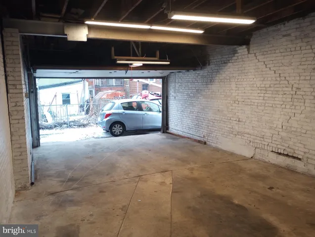 a view of parking garage with window