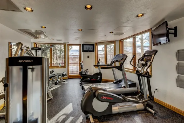 a view of a room with gym equipment