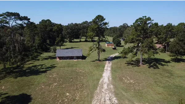 a view of a house with a backyard and a large tree