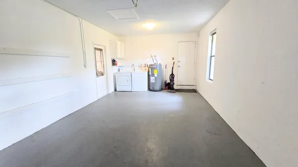 a view of a room with racks on the wall