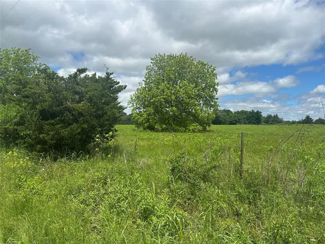 a view of a big yard with a house in the background