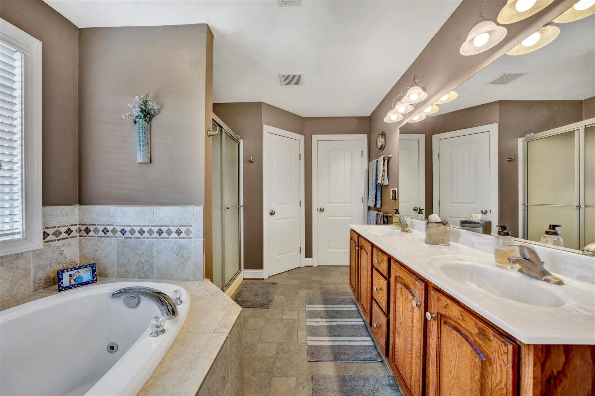 60 Green Level Road Boones Mill, VA 24065 - Photo 33 of 53 a bathroom with a tub a sink and mirrors