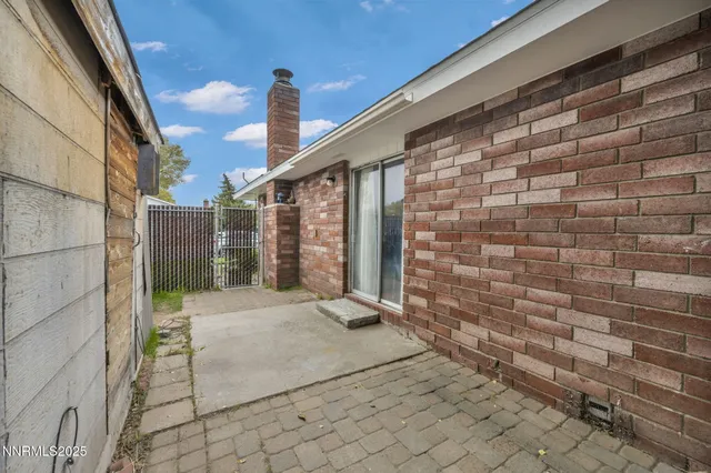 a view of backyard with potted plants and a large tree