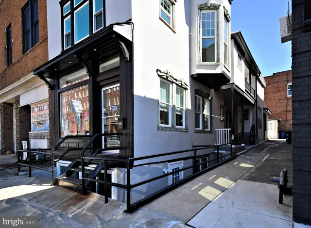 a street view with sitting area