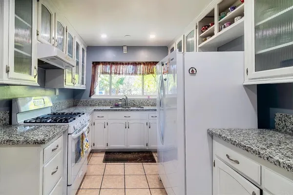 a kitchen with stainless steel appliances granite countertop a stove a sink and a refrigerator