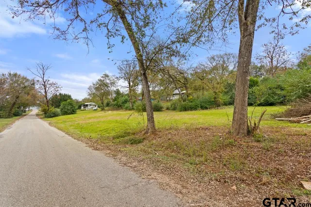 a view of a field with an trees