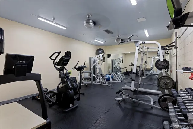 a view of a room with gym equipment