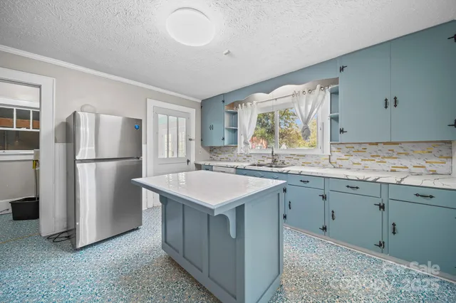 a kitchen with a stove a sink and a refrigerator