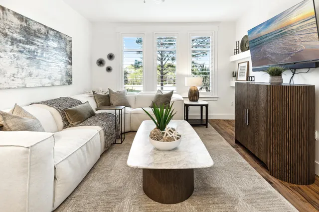 a living room with furniture flowerpot and window