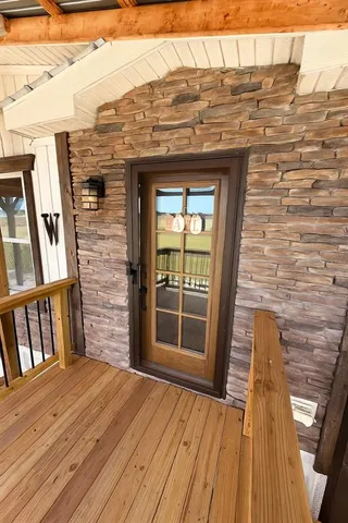 a view of wooden balcony