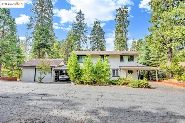 a front view of a house with a yard and potted plants