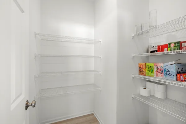 a view of small space with racks on the wall