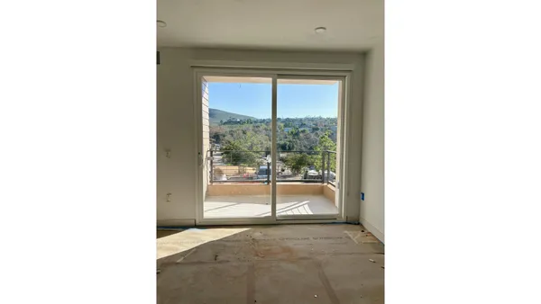 a living room with a large window