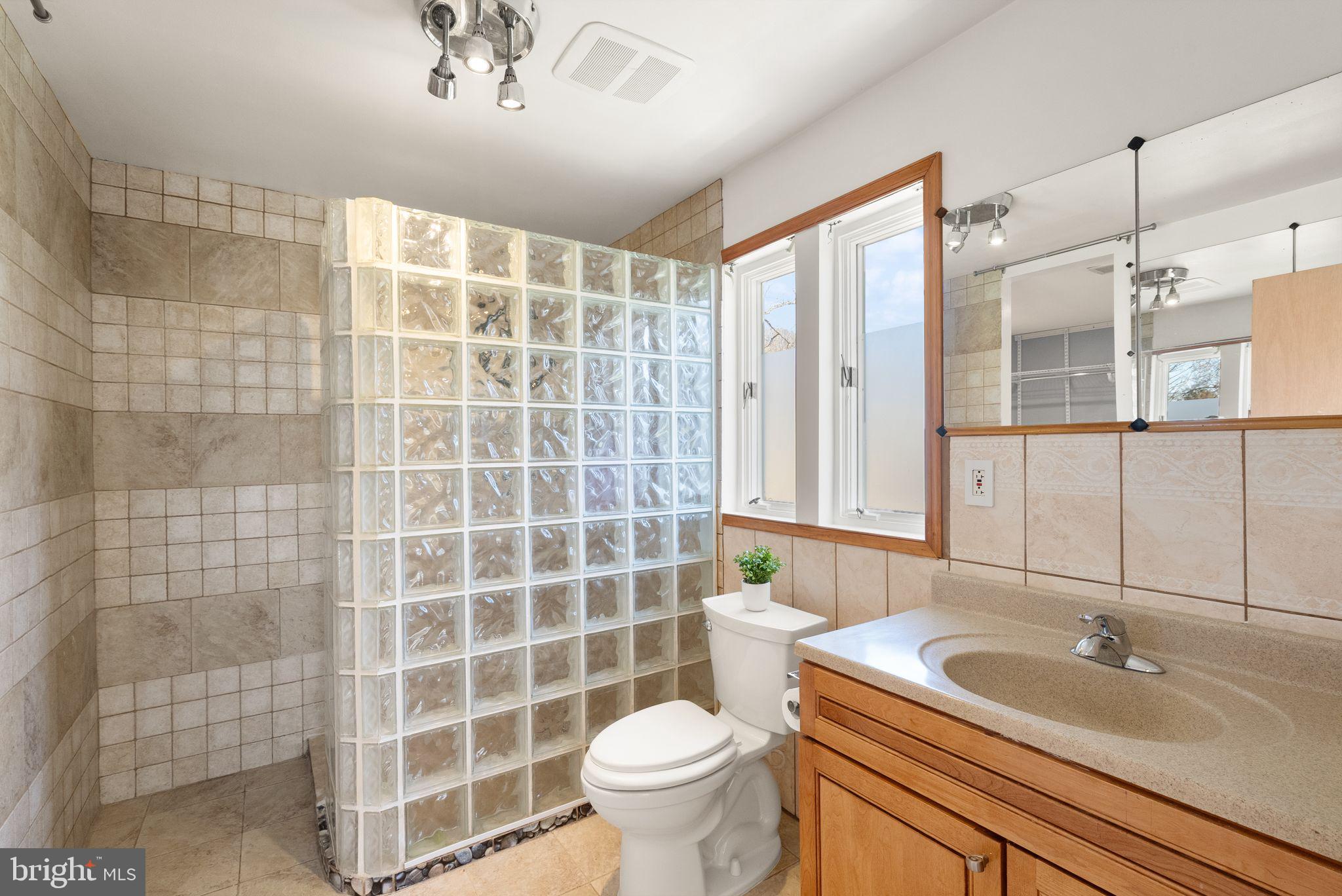 8737 Redman Street Springfield, VA 22153 - Photo 29 of 62 a bathroom with a sink toilet mirror and shower