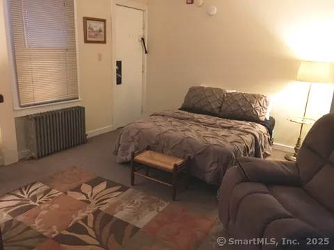a bedroom with a bed and a couch