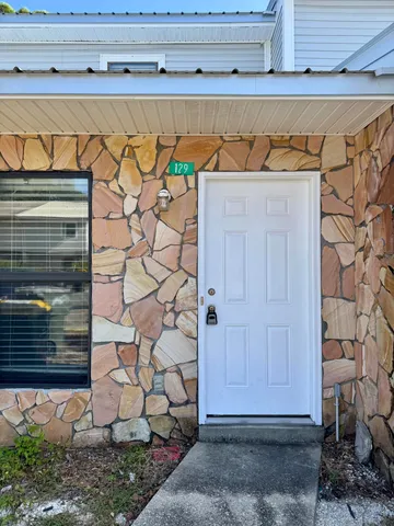 a view of a wooden door