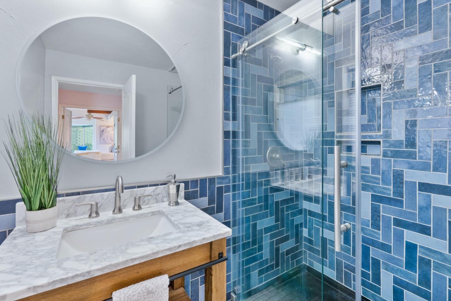 720 Fern Ridge Felton, CA 95018 - Photo 16 of 47 a bathroom with a sink and a mirror