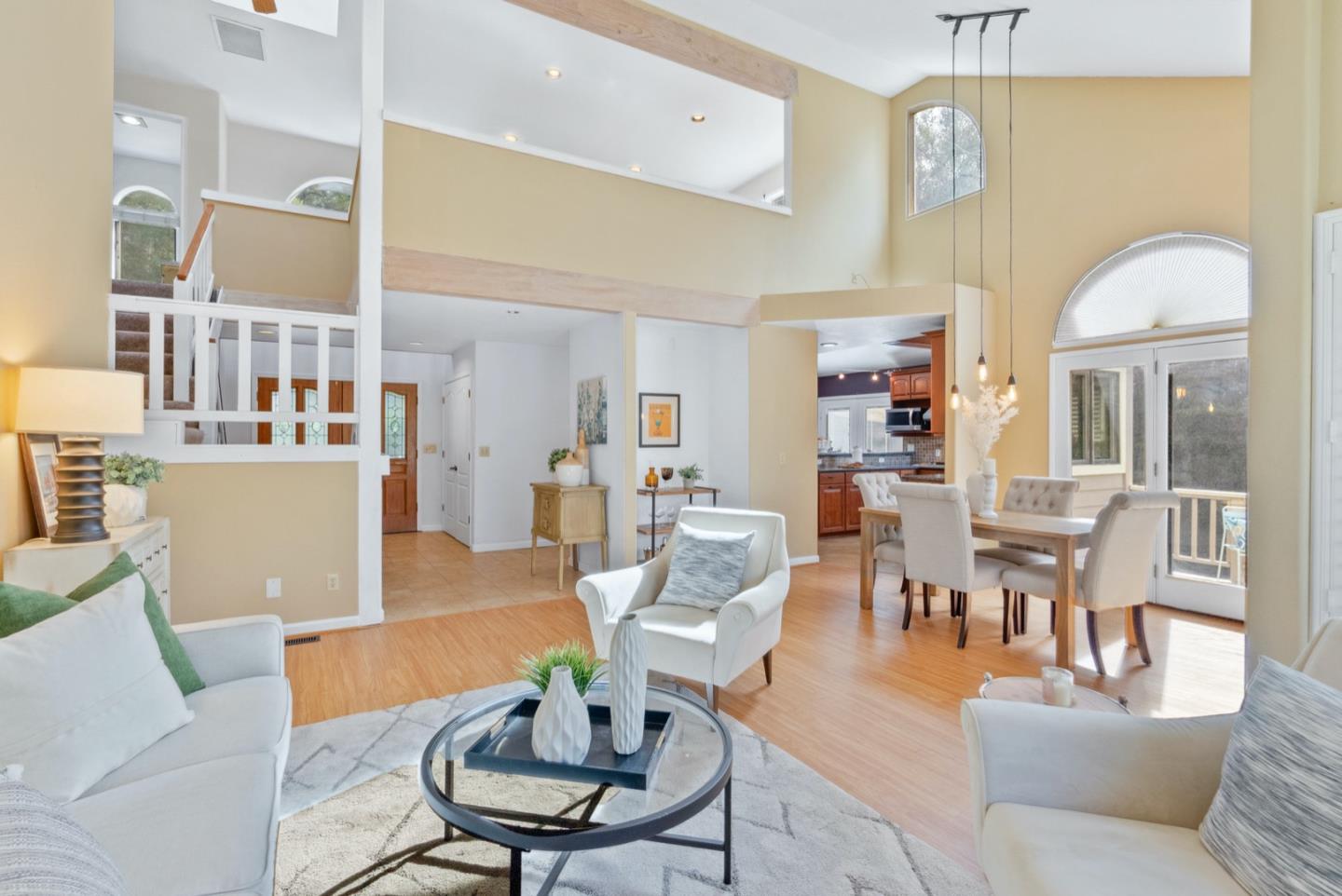 720 Fern Ridge Felton, CA 95018 - Photo 9 of 47 a living room with furniture kitchen view and a chandelier