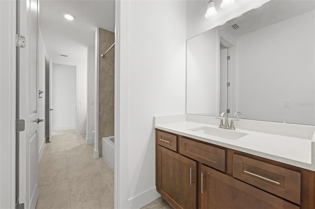 9185 Sanders Tree Loop Wesley Chapel, FL 33545 - Photo 28 of 47 a bathroom with a sink and a mirror